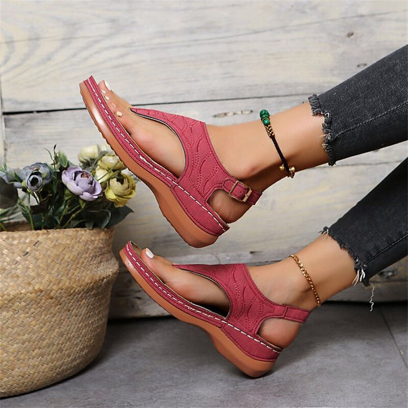 Women's T-Strap Wedge Sandals, Casual Open Toe Boho Flip Flops with Adjustable Buckle - Perfect for Summer Beach and Daily Wear2