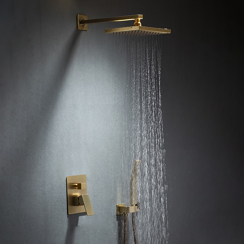 Shower Faucet,Shower Faucet Rainfall Shower Head System Set - Handshower Included Dual-Head Rainfall Shower Antique Vintage Style Electroplated Ceiling Mounted Ceramic Valve Bath Shower Mixer Taps