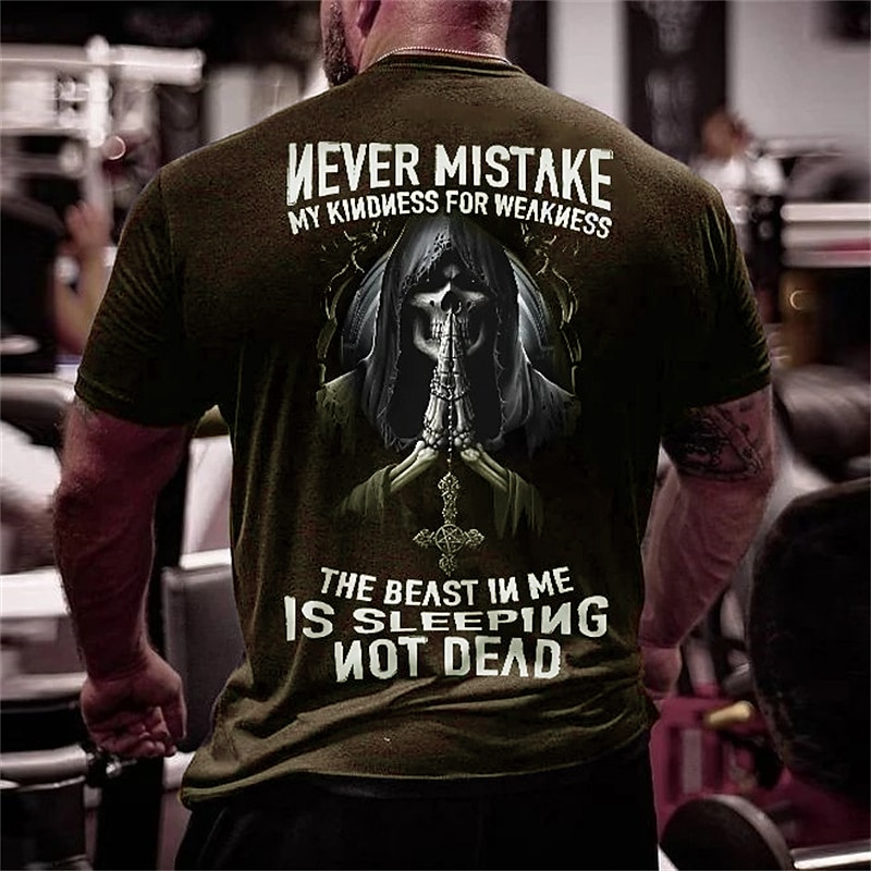 Men's Grim Reaper Letter T Shirt Graphic Tee Funny T Shirts Short Sleeve T shirt 3D Print Crew Neck Shirt Vintage Fashion Designer Street Casual Daily Black Yellow Red Summer Clothing Apparel S M L3