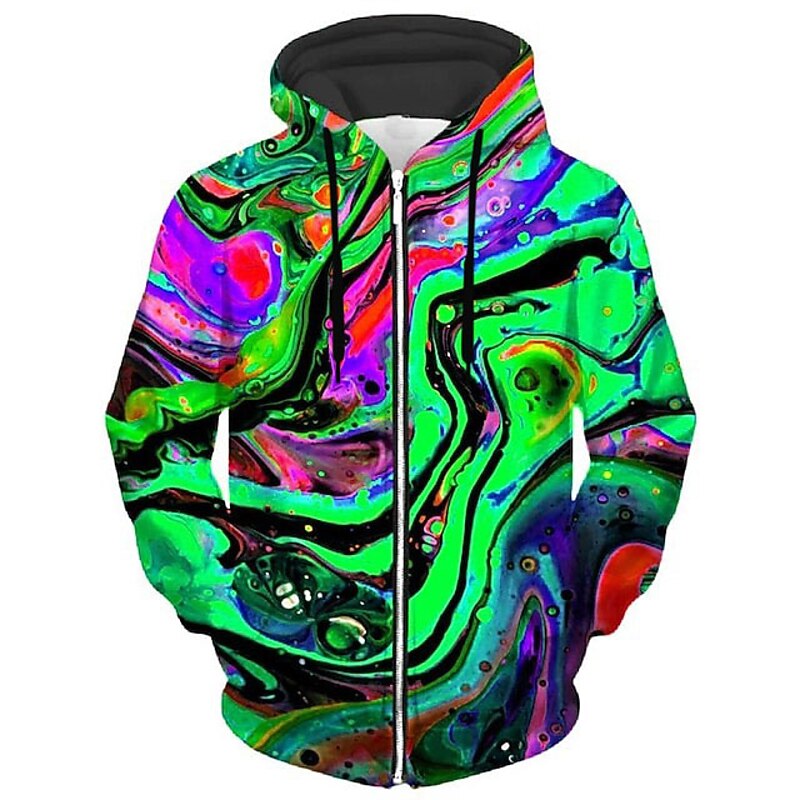 Men's Graphic Prints Graffiti Hoodie Hoodies Sweatshirt Streetwear Designer Long Sleeve Hooded Sports & Outdoor Daily Sports Green Zipper Print Spring &  Fall Designer - Main Image