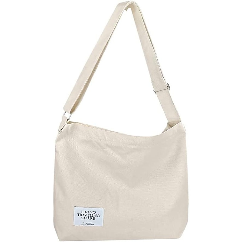 Women's Canvas Shoulder Bag – Minimalist Adjustable Crossbody Tote for Casual, Travel, and Everyday Use