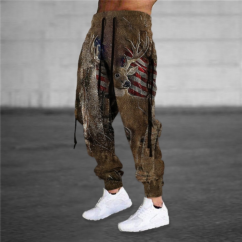 Men's Sweatpants Joggers Trousers Drawstring Side Pockets Elastic Waist Color Block Graphic Prints Comfort Breathable Sports Outdoor Casual Daily Cotton Blend Terry Streetwear Designer Brown Gray2