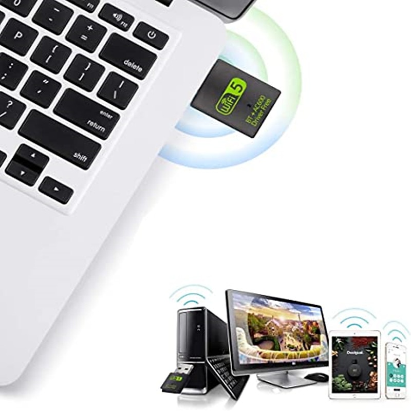 USB WiFi Bluetooth Adapter 600Mbps Dual Band 2.4/5Ghz Wireless Network External Receiver Mini WiFi Adapter for PC/Laptop/Desktop2