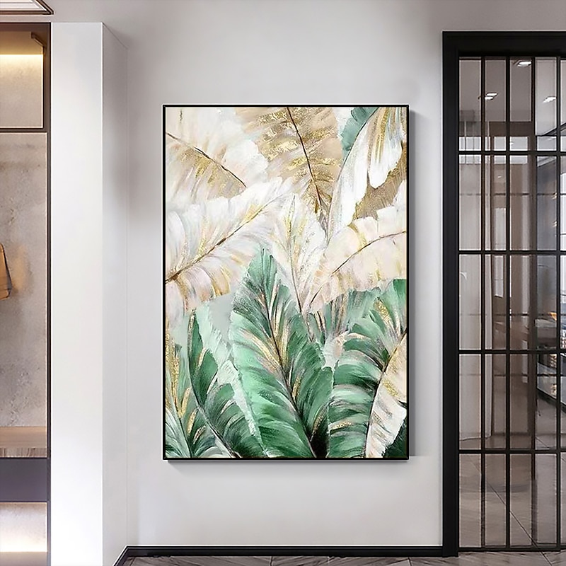 Handmade Oil Painting Canvas Wall Art Decoration Abstract Plant Floral Painting Leaves for Home Decor Rolled Frameless Unstretched Painting