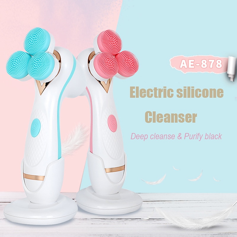 Ultrasonic Electric Facial Cleansing Brush 3 In 1 Silicone Rotating Face Brush Deep Cleaning Skin Exfoliation Waterproof Remove Blackheads Facial Massager3