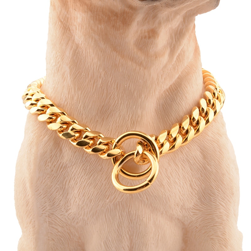 10mm Small and Medium Pet Dog Chain Stainless Steel Titanium Steel Gold Cuban Chain Dog Collar Necklace Cat Chain3