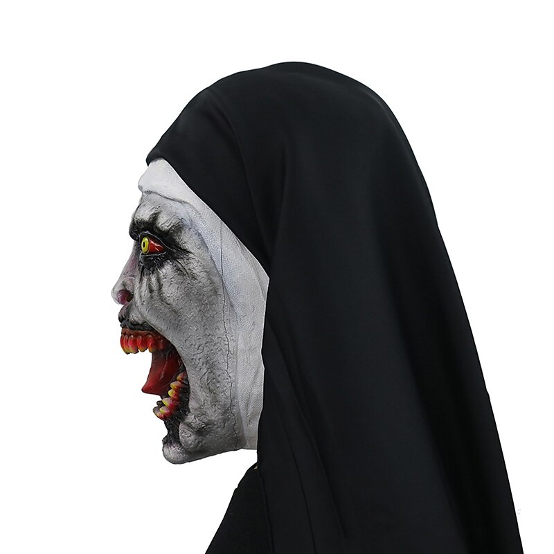 Halloween Nun Mask Horror Latex Masks Cosplay Mascarillas Valak Face Masques with Headpiece4