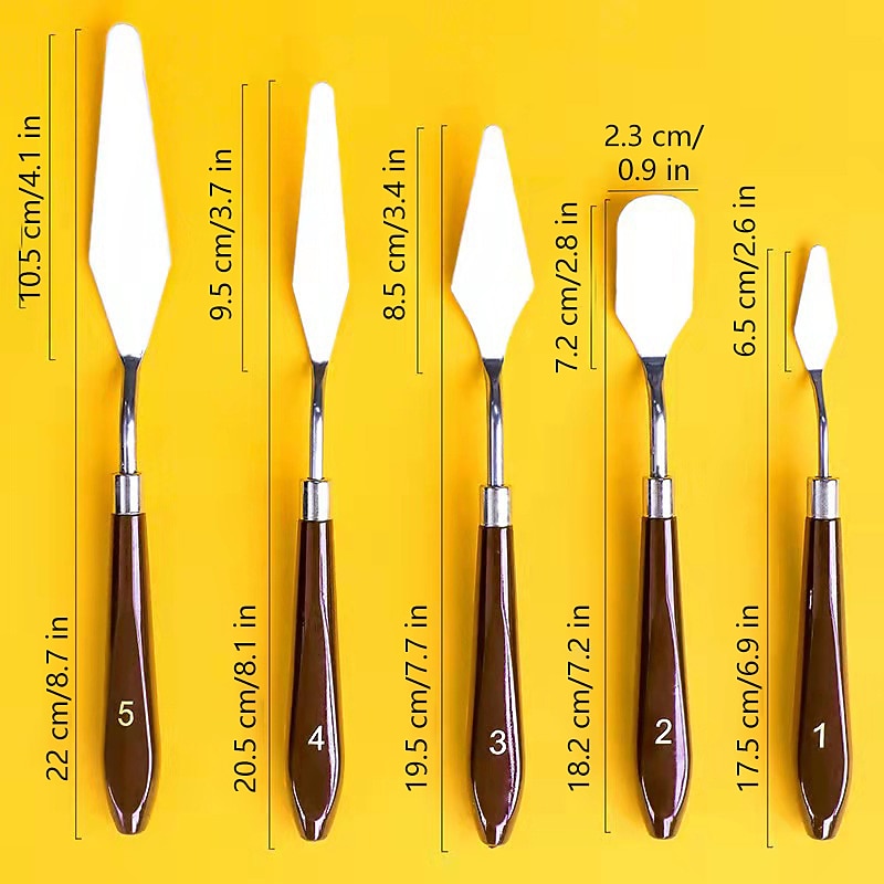 5 Pieces Painting Knives Stainless Steel Spatula Palette Knife Oil Painting Accessories Color Mixing Set for Oil Canvas Acrylic Painting-Lightwish2