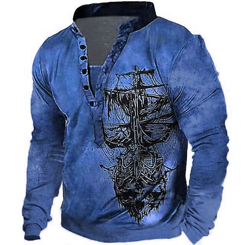 Men's Unisex Nautical Graphic Prints Boat Sweatshirt Pullover Button Up Hoodie Long Sleeve Sweatshirt Standing Collar Streetwear Designer Casual 3D Print Daily Sports Holiday Zipper Print Spring3