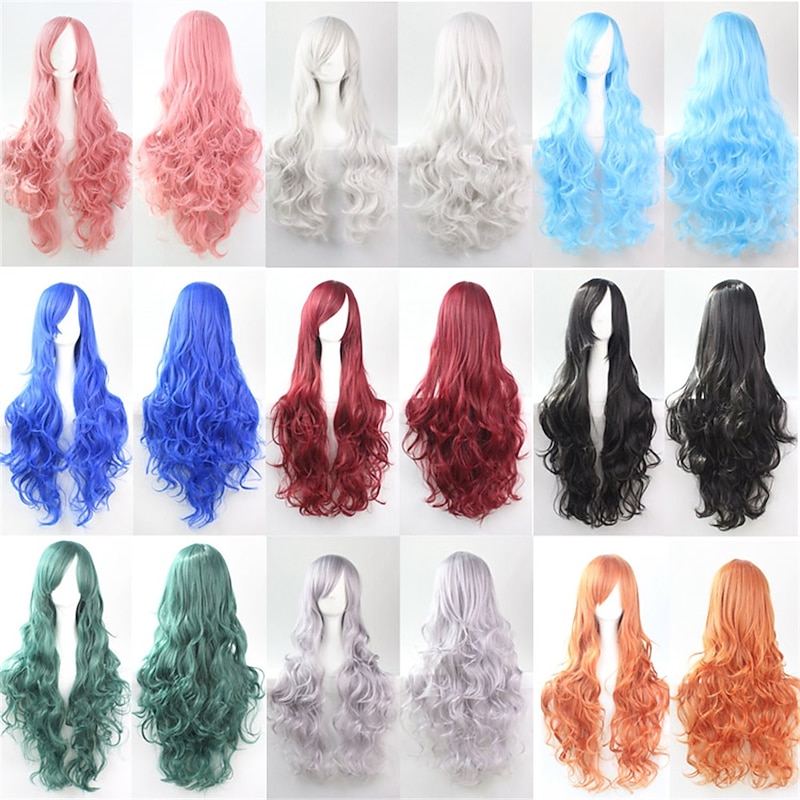 Wig Cos Wig 80cm Long Curly Hair High Temperature Silk Multicolor Curly Hair Anime Halloween Wigs