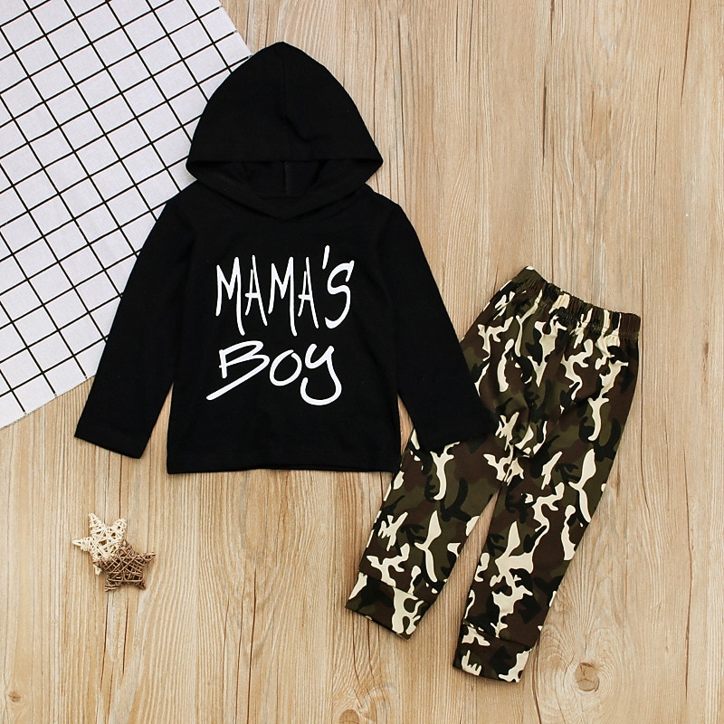 Boys 3D Camo Camouflage Letter Hoodie & Sweatpants Set Clothing Set Long Sleeve Fall Winter Cool Toddler 1-5 Years Vacation Regular Fit4