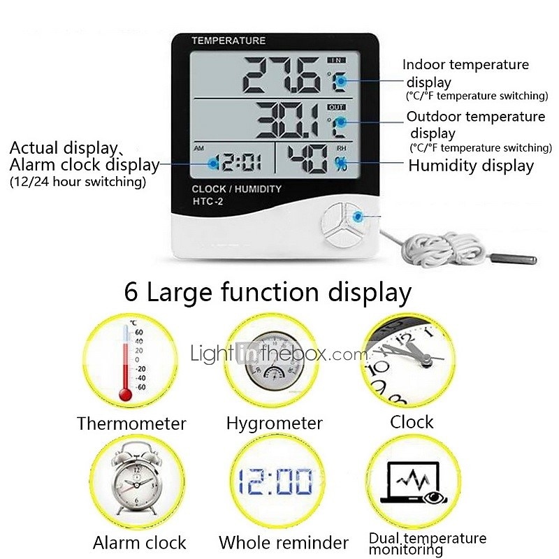 LCD Digital Temperature Humidity Meter Home Indoor Outdoor hygrometer thermometer Weather Station with Clock4