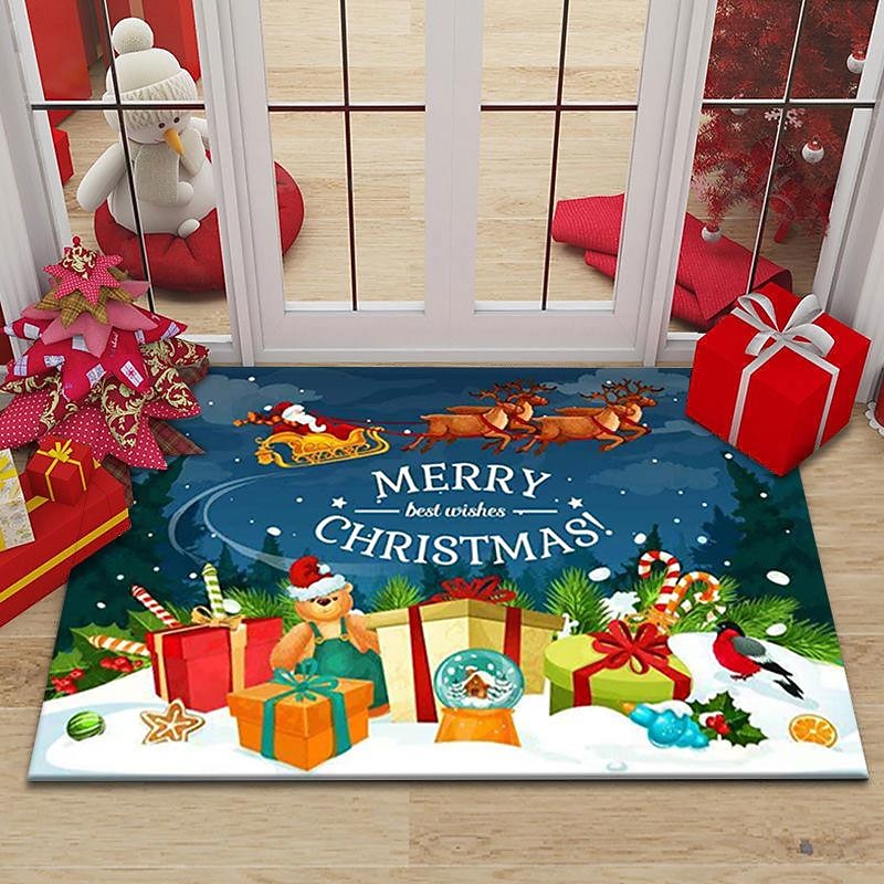 Christmas Bath Mat Doormat Santa Claus Carpet Merry Christmas Decorations For Home 2023 Xmas Navidad Natal Gifts Happy New Year 2024 for Bathroom,Kitchen,Livingroom