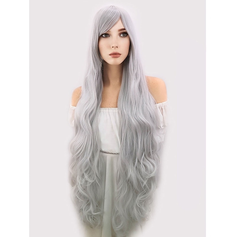 Black Cat Long Silver Grey Cosplay Wig Halloween Cosplay Party Wigs3
