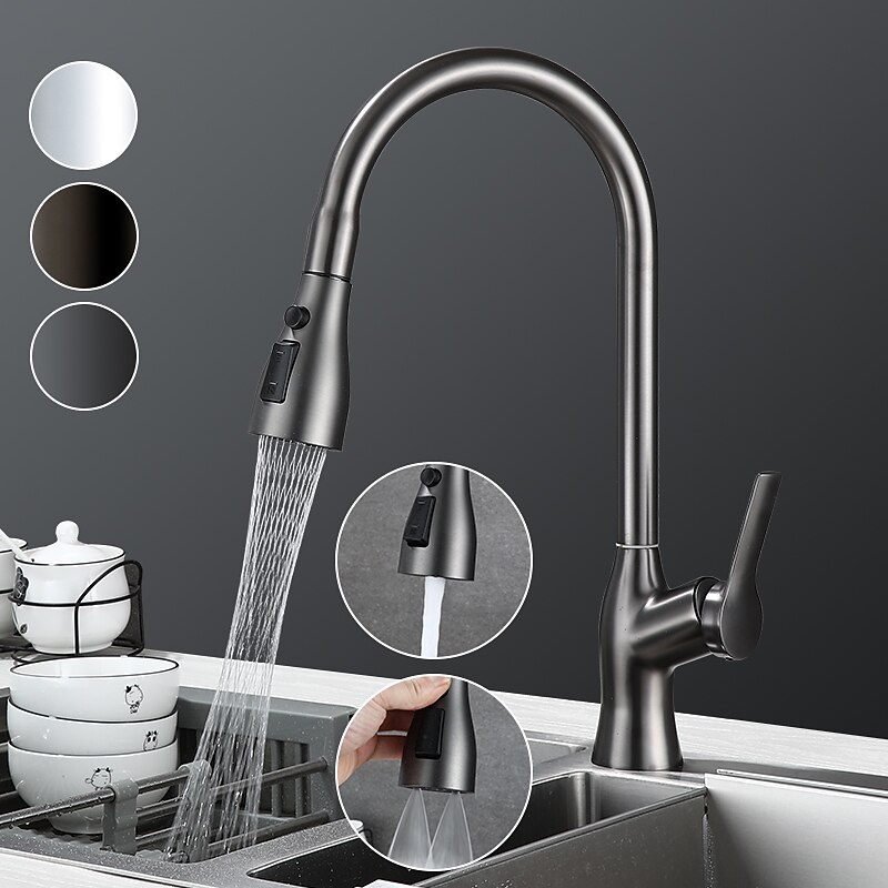 Kitchen Faucet with Pull-out Spray,Single Handle One Hole Rotatable Electroplated Pull-out / Pull-down / Standard Spout / Tall / High Arc Centerset Modern Contemporary Style Kitchen Taps2