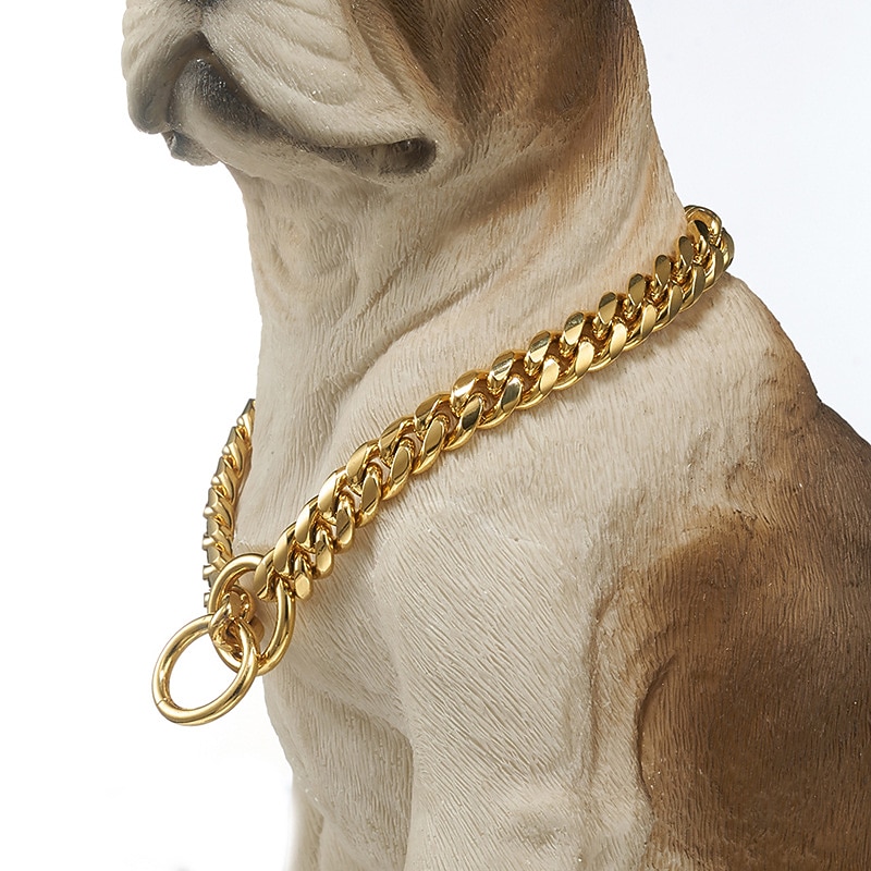10mm Small and Medium Pet Dog Chain Stainless Steel Titanium Steel Gold Cuban Chain Dog Collar Necklace Cat Chain2