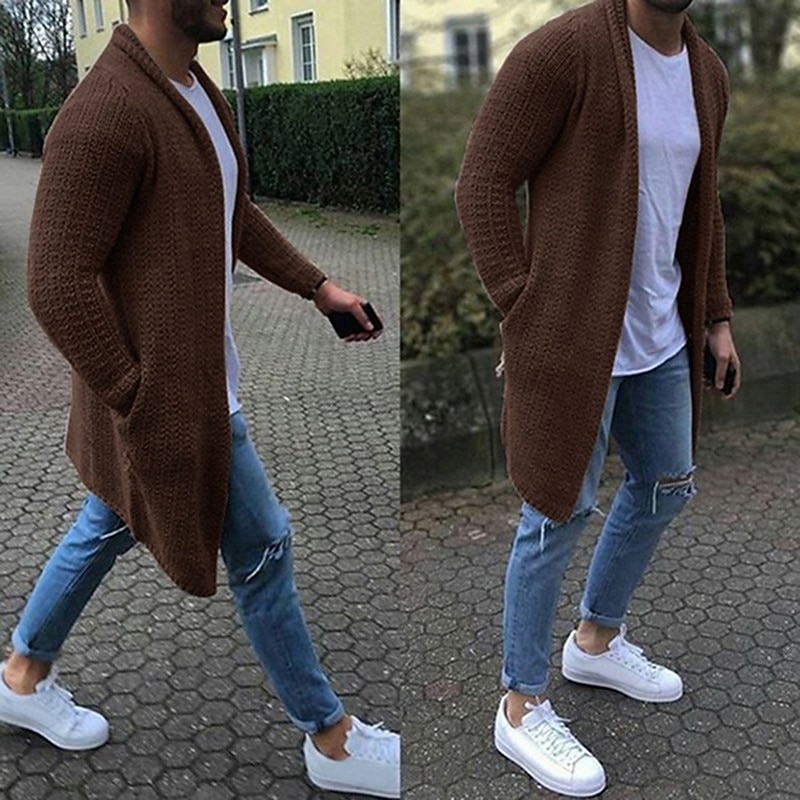 Men's Sweater Cardigan Sweater Ribbed Knit Tunic Knitted V Neck Going out Weekend Clothing Apparel Fall Winter Army Green Blue M L XL3