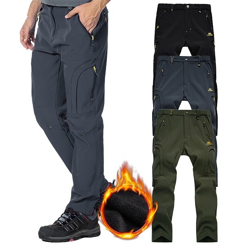 Men's Hiking Pants Trousers Fleece Lined Pants Softshell Pants Winter Outdoor Thermal Warm Windproof Multi Pockets Sweat wicking Pants / Trousers Bottoms Elastic Waist Zipper Pocket Black Dark Grey - Main Image