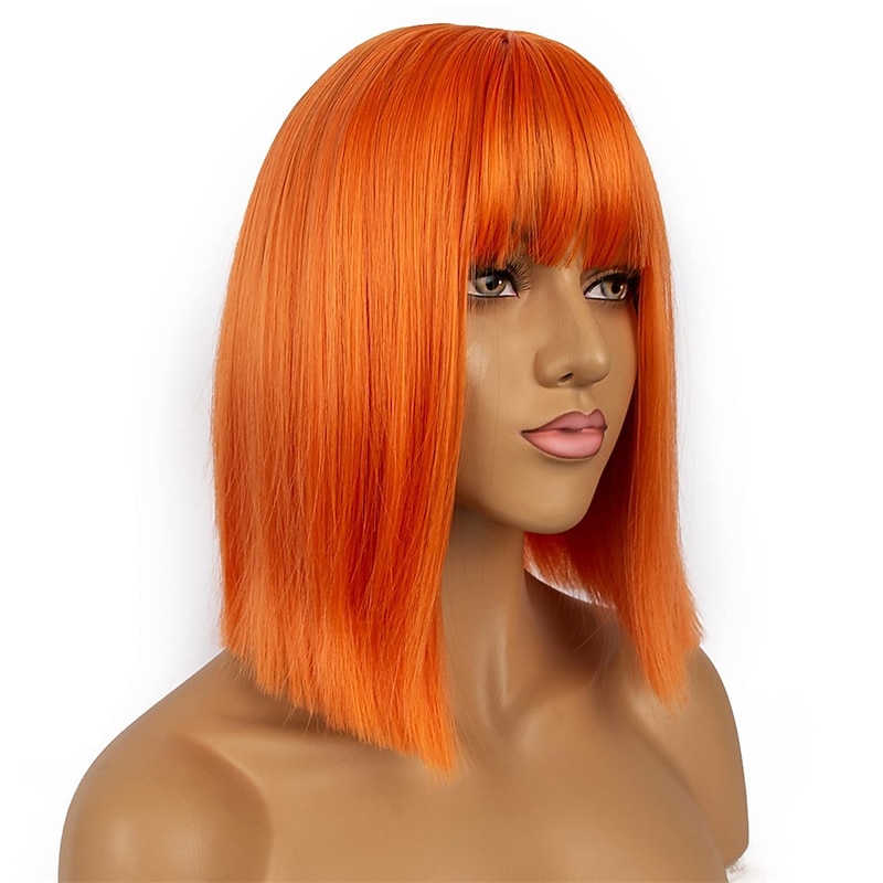 Short Bob Wigs with Bangs for Women Synthetic Straight Hair Bob Cut Wig Shoulder Length Fashion Bob Cosplay Wig for Girl Colorful Costume Wigs Halloween Wigs3