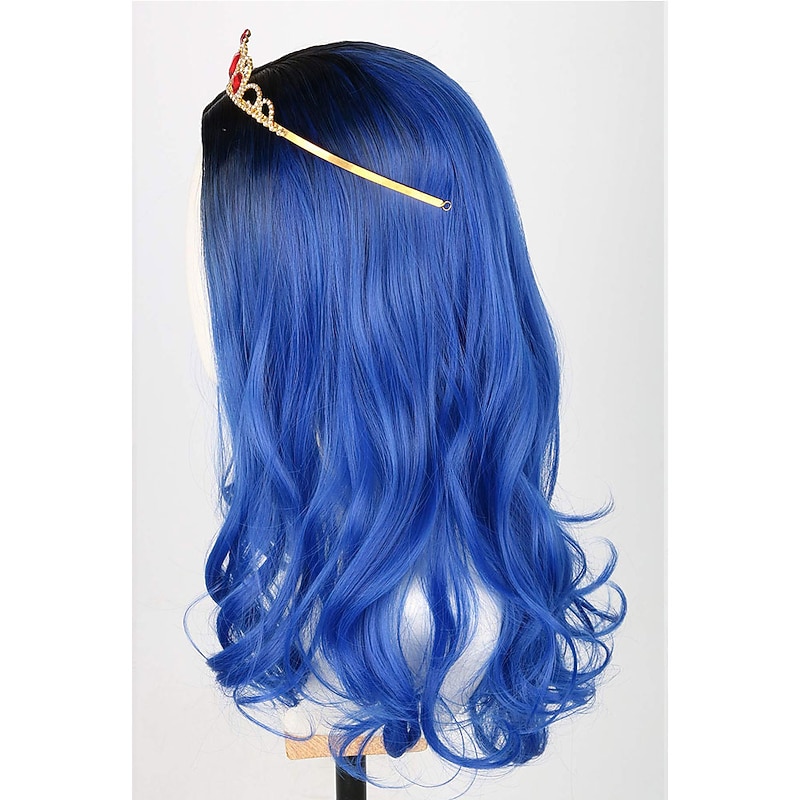 Kids Girls Topcosplay Blue Wig Long Wavy Carnival Costume Cosplay Wig with Black Roots for Dress Up Party3