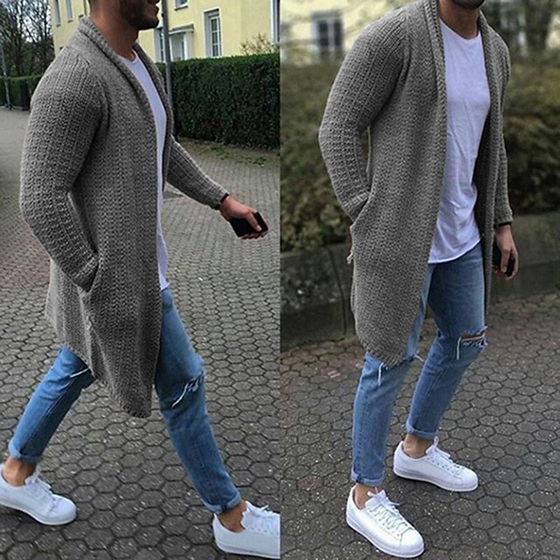 Men's Sweater Cardigan Sweater Ribbed Knit Tunic Knitted V Neck Going out Weekend Clothing Apparel Fall Winter Army Green Blue M L XL2