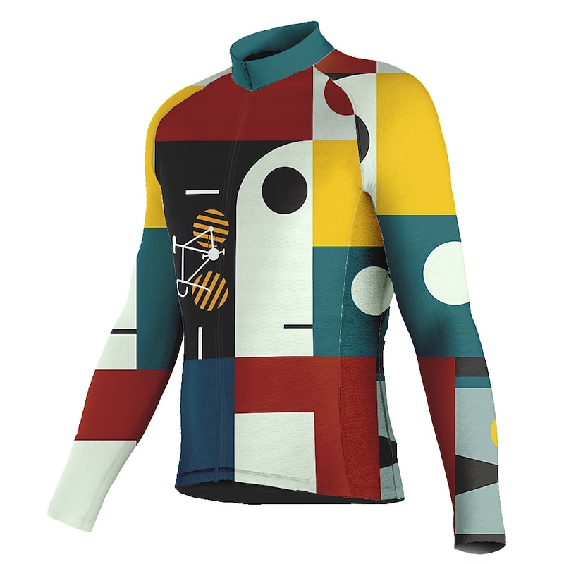 Men's Cycling Jersey Geometric Long Sleeve Bike Jersey Top with 3 Rear Pockets Mountain Bike MTB Road Bike Cycling Quick Dry Reflective Strips Back Pocket Moisture Wicking Sports Wine Red Black White2