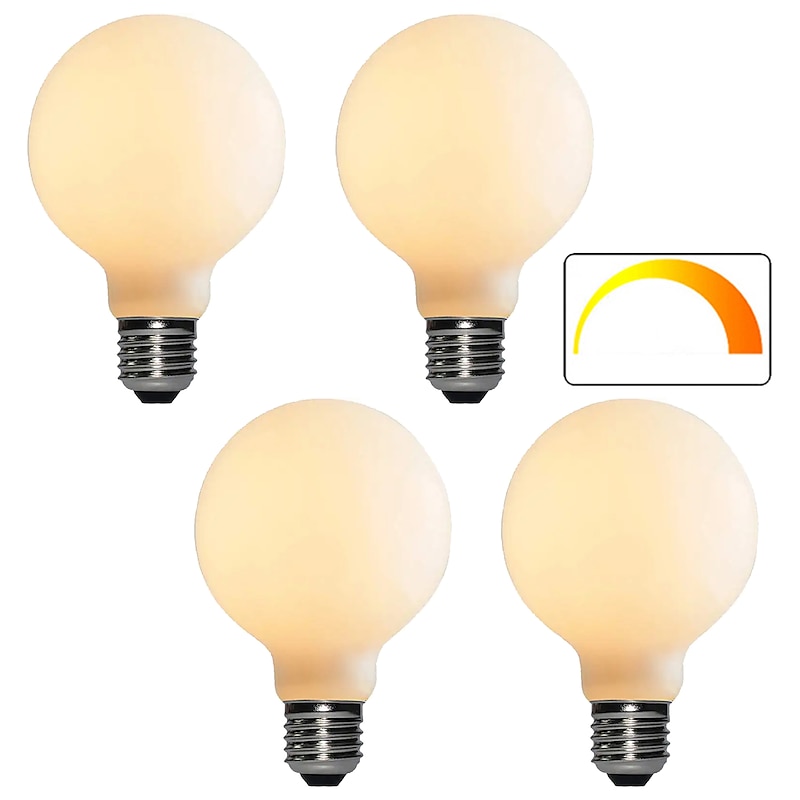 G80 5W LED Globe Lights Dimmable LED Edison Bulb 6000K- 2700K 450lm E27 Base Opalescent Glass Facing AC220V Very Suitable for Vanity Mirror Floor Lamp