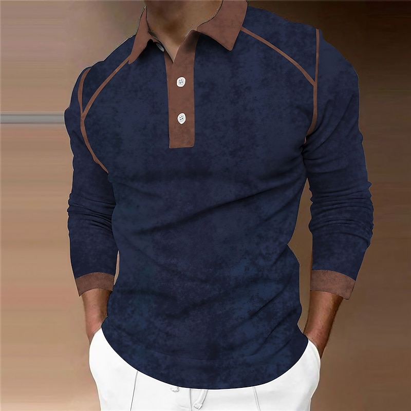 Men's Polo Shirt Golf Shirt Street Casual Polo Collar Classic Long Sleeve Fashion Designer Color Block Button Front Button-Down Spring &  Fall Regular Fit Black White Pink Navy Blue Blue Brown Polo