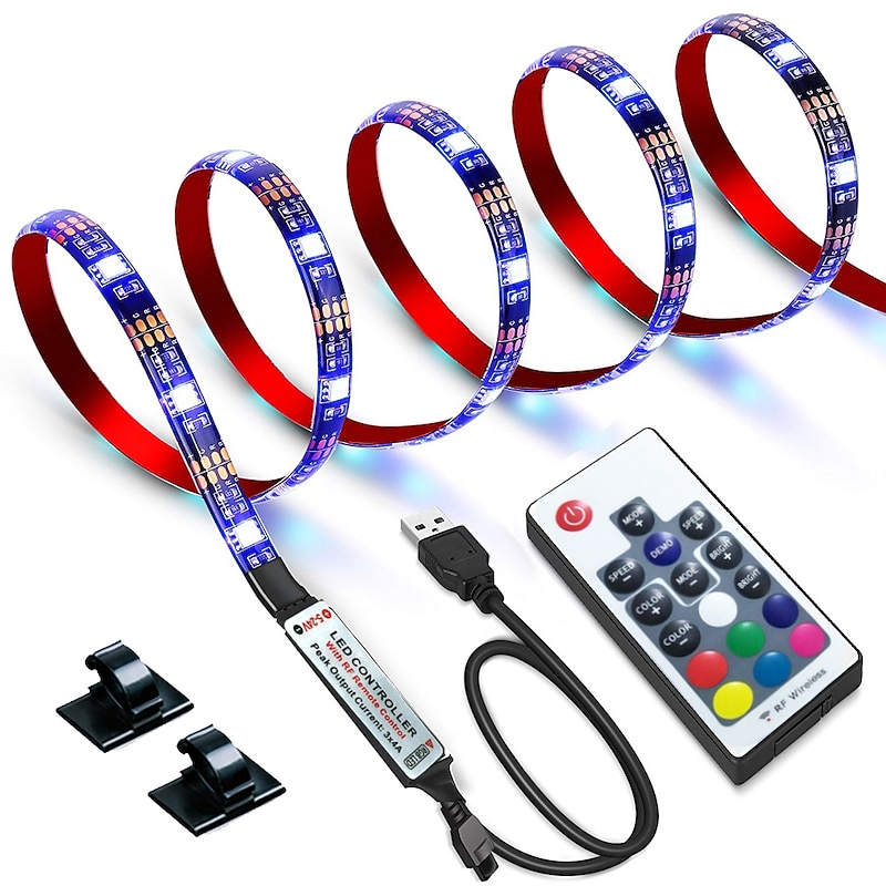 USB Led Strip Lights RGB Color Light Bar 14-95 inch TV Backlight Tit Including 24 Key IR 17 Key RF Controller PC Display Bedroom Game room Home Theater Atmosphere Light DC5V4