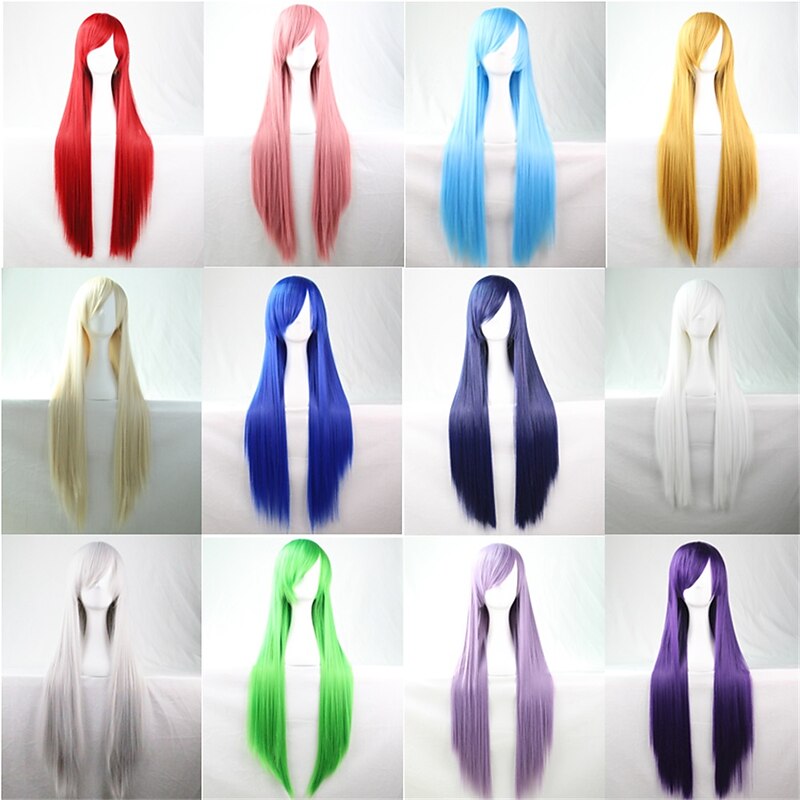 Cos Wig Color Long Straight Hair Cosplay Wig European and American Anime 80cm Wig Halloween Wigs2