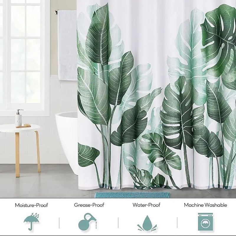 Shower Curtain with Hooks 180cm*180cm(70"*70")Suitable for Separate Wet and Dry Zone Divide Bathroom Waterproof Oil-proof Floral Botanical Landscape4
