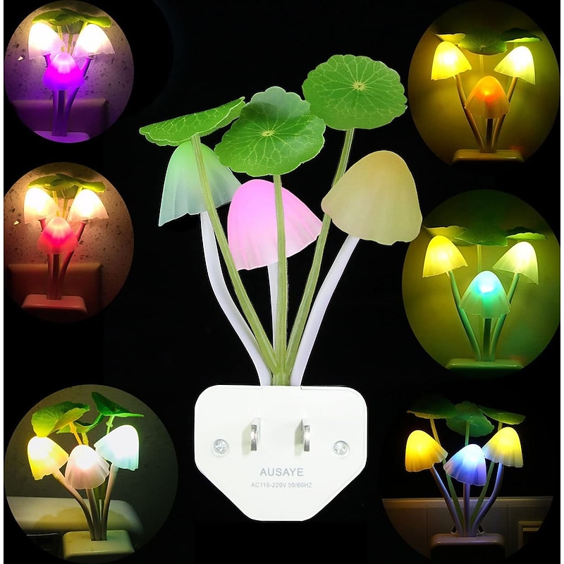 LED Sensor Night Light Plug-in Mushroom NightLights Color Changing Lamp Mushroom Decor, AUSAYE Mini Cute Night Lights for Kids Adults Bedroom Toilet Bathroom Stairs Kitchen Hallway2