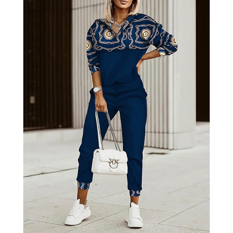 Women's Active Streetwear Boho Tracksuit Pants Sets Sweatshirt Long Sleeve Hooded Graphic Print Sports Outdoor Casual Blue Fall & Winter Regular Fit2