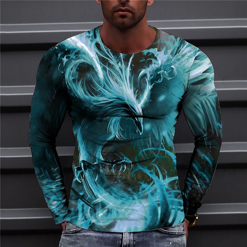 Men's Graphic Prints Phoenix T Shirt Long Sleeve T shirt 3D Print Crew Neck Shirt Designer Casual Big and Tall Daily Holiday White Light Green Red Spring &  Fall Clothing Apparel S M L XL XXL 3XL 4XL3