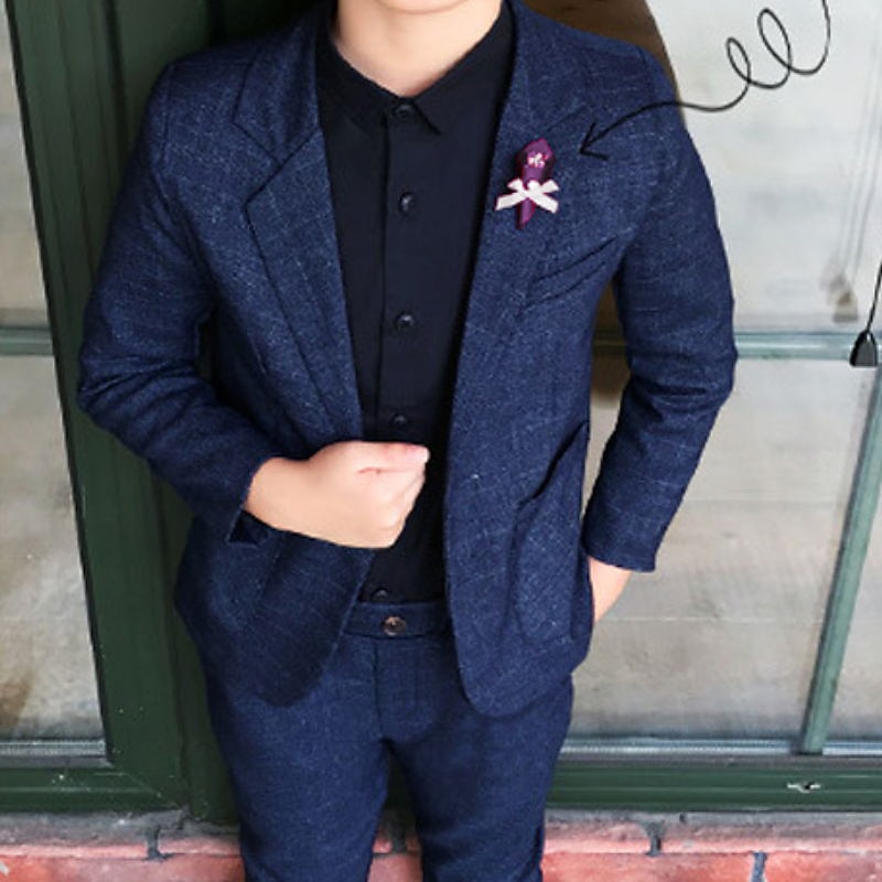 2 Pieces Ring Bearer Suit Boys Kids Suit Formal Suit Suit & Blazer Clothing Set School Formal Outdoor Fashion Cool Gentle Solid Color Wine Dusty Blue Green Cotton3