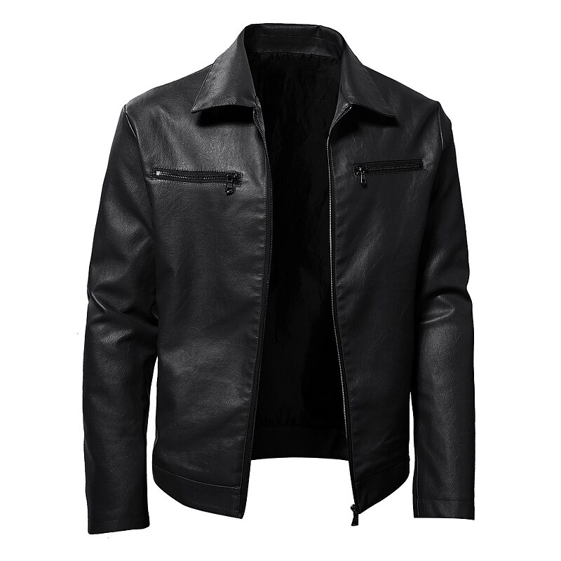 Men's Faux Leather Jacket Transition Jacket Biker Jacket Red Leather Jacket Party Casual Daily Thermal Warm Windproof Faux Fur Trim Fall Pure Color Punk Fashion Lapel Regular Faux Leather Slim Black2