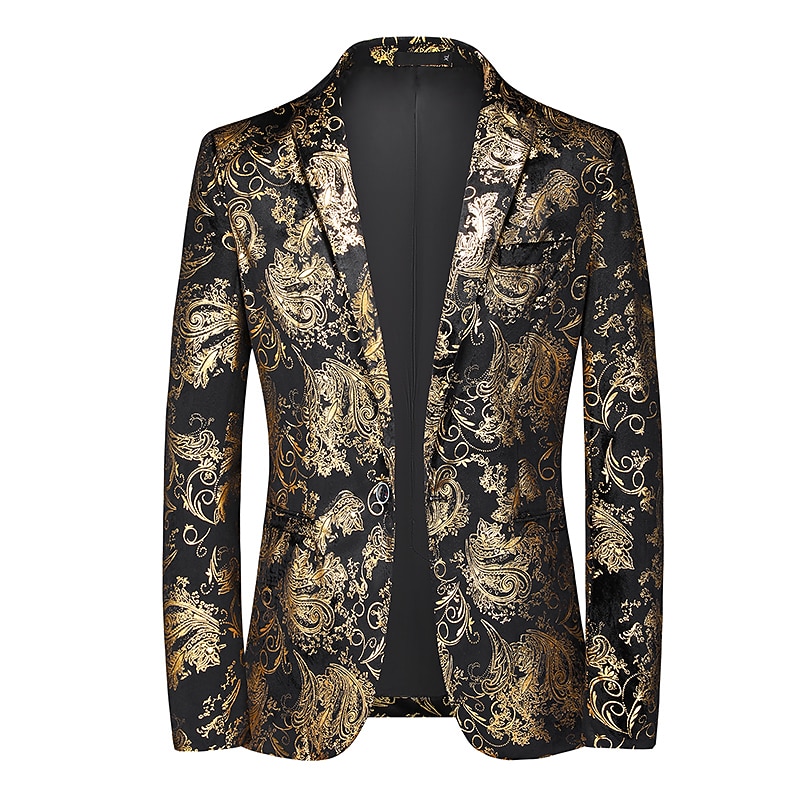 Men's Blazer Jacket Blazer Notch Collar Fashion Party Classic Floral Blazer Silver Gold Standard Fit Single Breasted One-button4