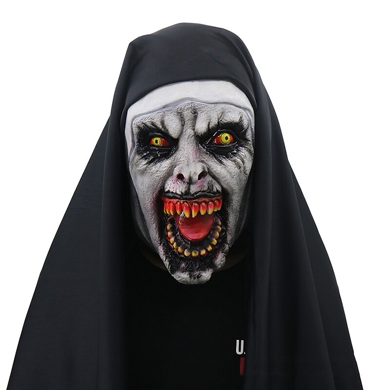 Halloween Nun Mask Horror Latex Masks Cosplay Mascarillas Valak Face Masques with Headpiece2