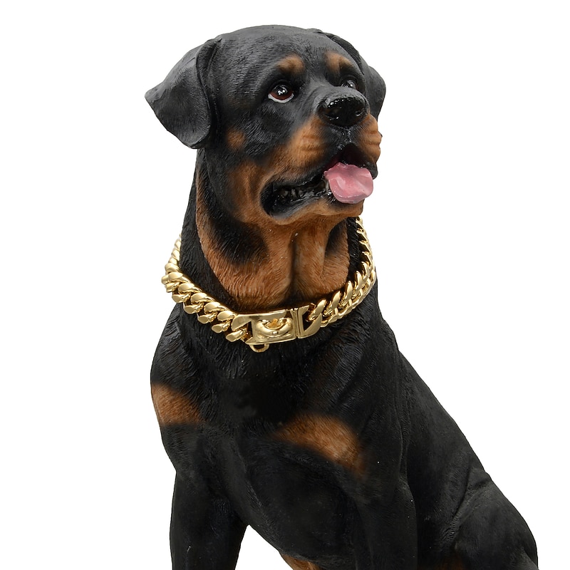 14mm New Pet Dog Collar Stainless Steel Cuban Chain Dog Chain Dog Collar Lock Gold Silver Dog Chain2