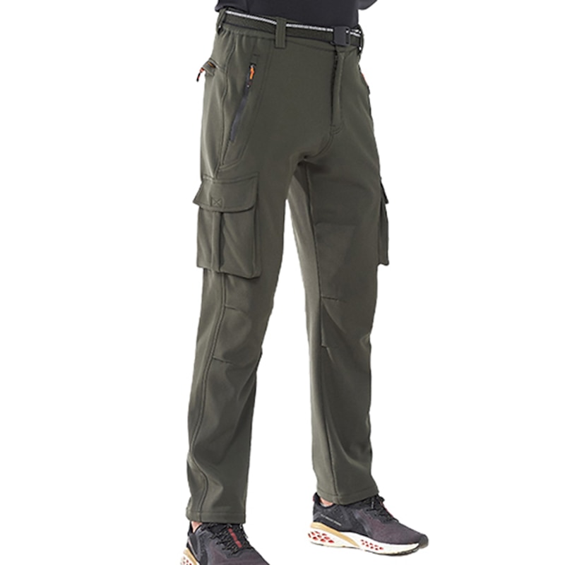 Men's Hiking Pants Trousers Fleece Lined Pants Softshell Pants Winter Outdoor Thermal Warm Ripstop Windproof Multi Pockets Bottoms Black Army Green Spandex Camping / Hiking Fishing Climbing S M L XL4