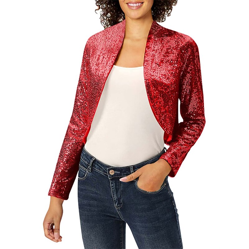 Women's Wrap Bolero Coats / Jackets Sparkle & Shine Long Sleeve Sequined Wedding Guest Wraps With Glitter For Wedding All Seasons dress to impress2
