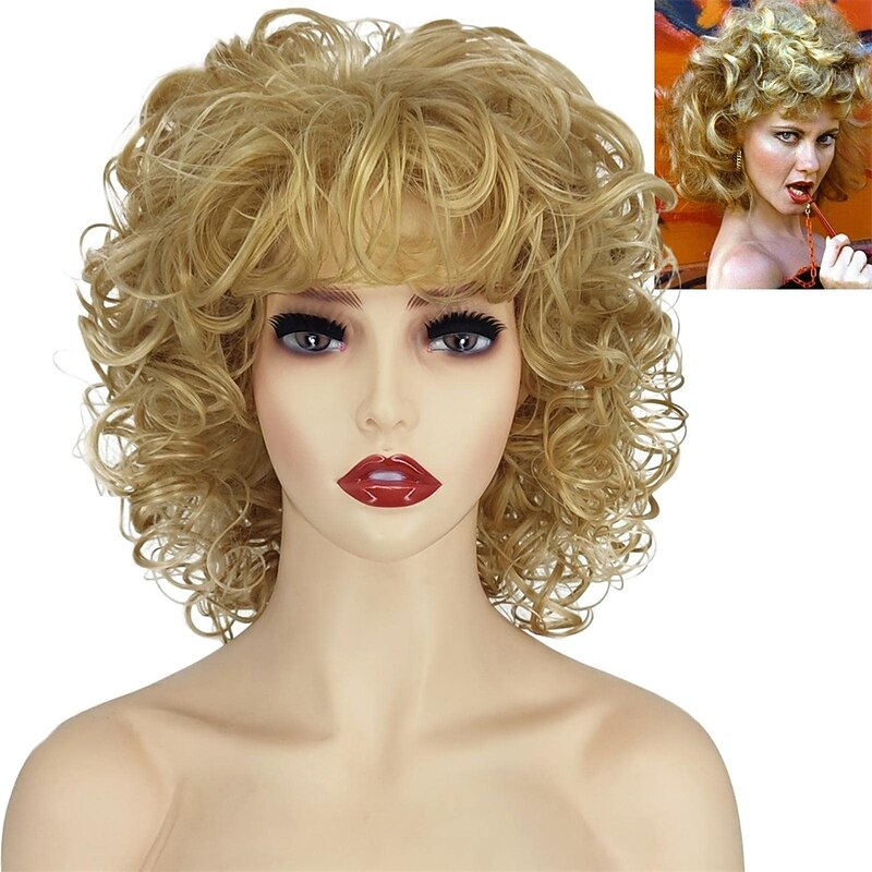 Wig for Women Blonde Curly Bad Wig 80s 70s Movie Wig for  Party Daily Halloween Wigs