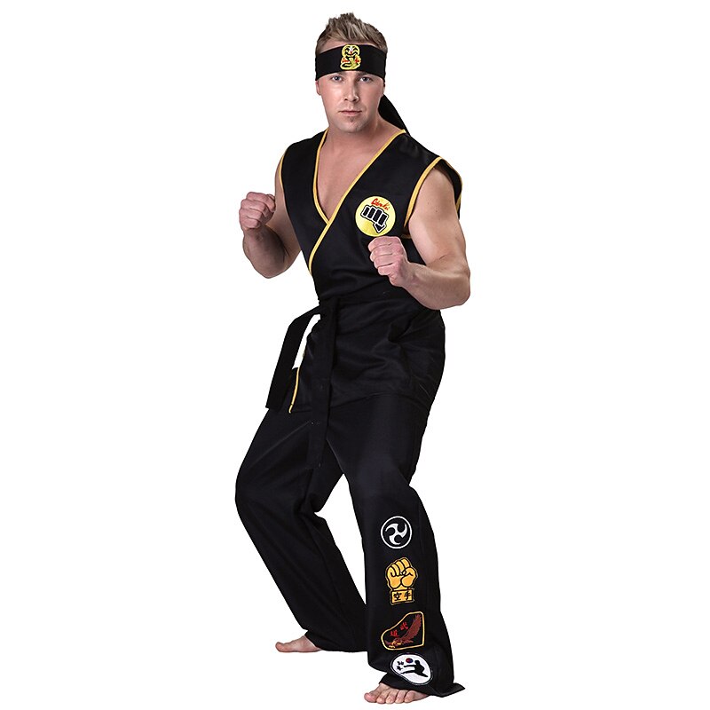 Cobra Kai Karate Kid Outfits Masquerade Men's Women's Boys Movie Cosplay Sports Cosplay Black Top Pants Waist Belt Carnival Children's Day Masquerade Girls' World Book Day Costumes With Wig4