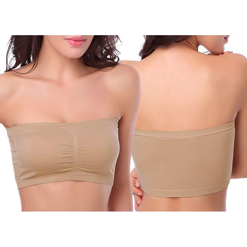 Women's Bandeau Bra Strapless Tube Top Plain Beige Stretch Comfortable Soft Breathable Underwear Spring Summer Casual Daily Invisible Lightweight Seamless