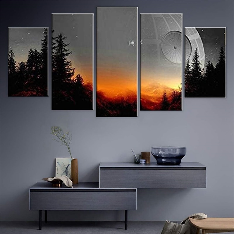 5 Panels Star Prints Star Wars Tree Death Modern Wall Art Wall Hanging Gift Home Decoration Rolled Canvas Unframed Unstretched Painting Core3