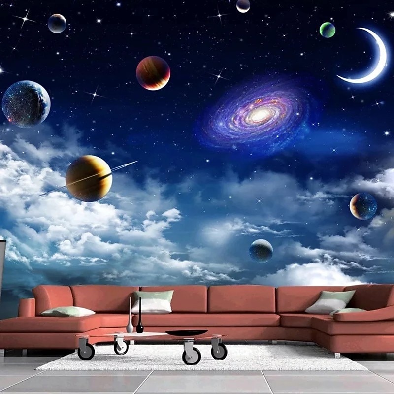 3D Mural Wallpaper Solar System Galaxy Planet Wall Sticker Covering Print Peel and Stick Removable PVC / Vinyl Material Self Adhesive / Adhesive Required Wall Decor Wall Mural for Living Room Bedroom4