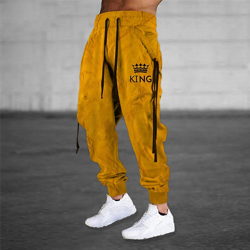 Men's Sweatpants Joggers Trousers Drawstring Side Pockets Elastic Waist Letter Graphic Prints Comfort Breathable Sports Outdoor Casual Daily Terry Streetwear Designer Yellow Orange Micro-elastic
