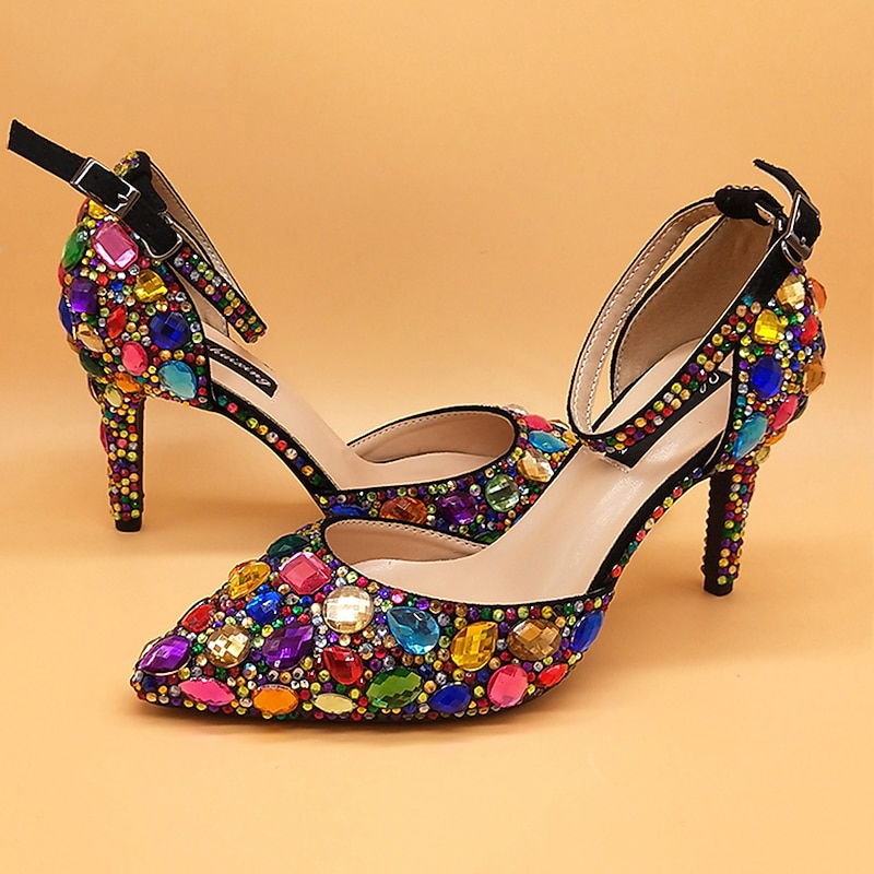 Women's Multicolor Rhinestone Wedding High Heel Shoes with Matching Clutch Bag2
