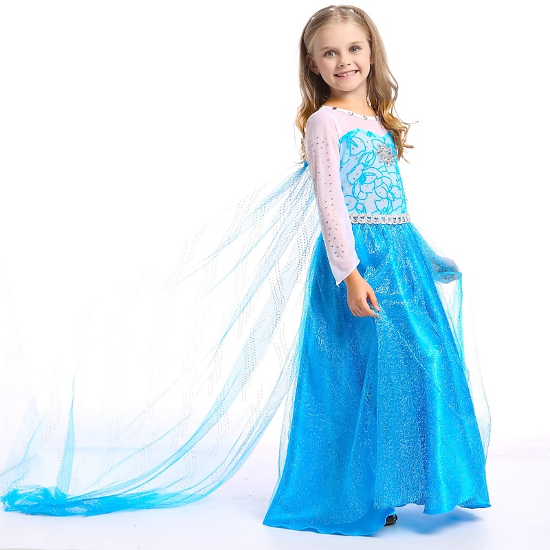 Kids Girls' Elsa Frozen Costume Dress Sequin Floral Performance Party Blue Maxi Long Sleeve Princess Sweet Dresses Fall Winter Regular Fit 3-10 Years2