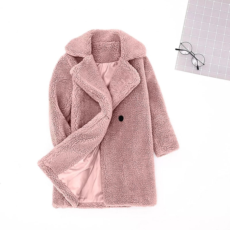 Girls' 3D Plain Coat Long Sleeve Fall Winter Active Cotton Kids 2-6 Years Daily Regular Fit